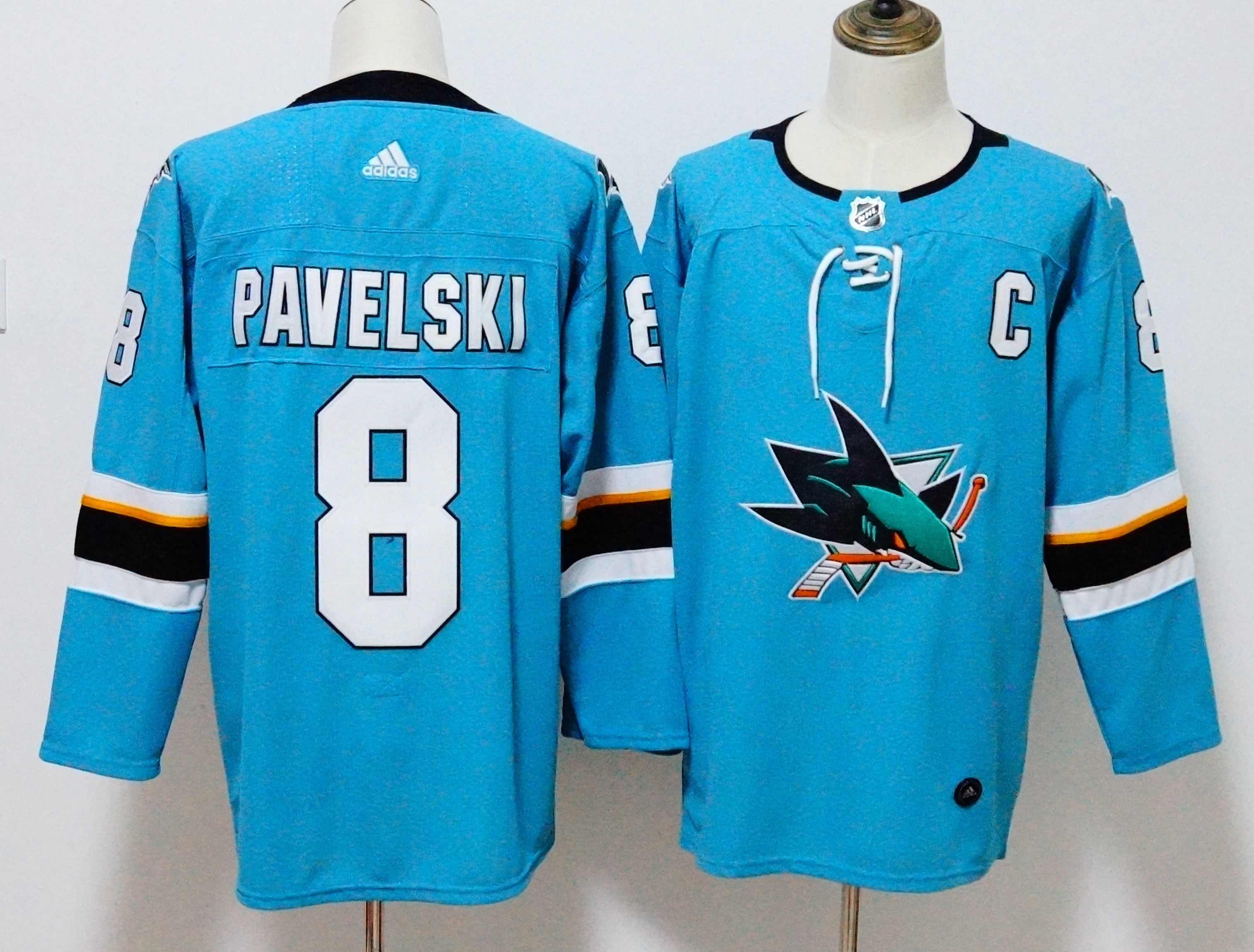 Men San Jose Sharks #8 Pavelski Blue Hockey Stitched Adidas NHL Jerseys->san jose sharks->NHL Jersey